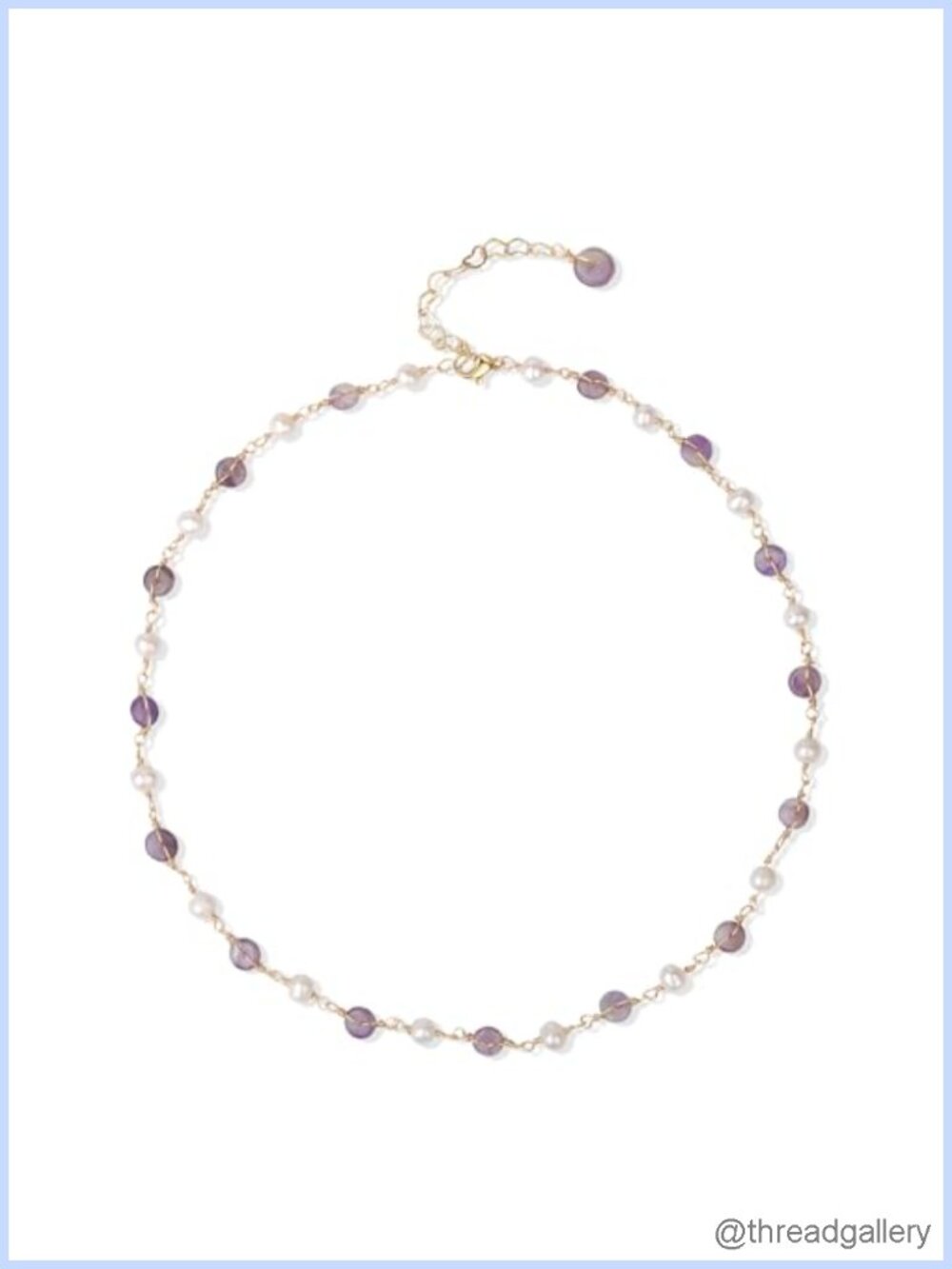 14K Gold Plated Amethyst & Freshwater Pearl Necklace Adjustable Women's